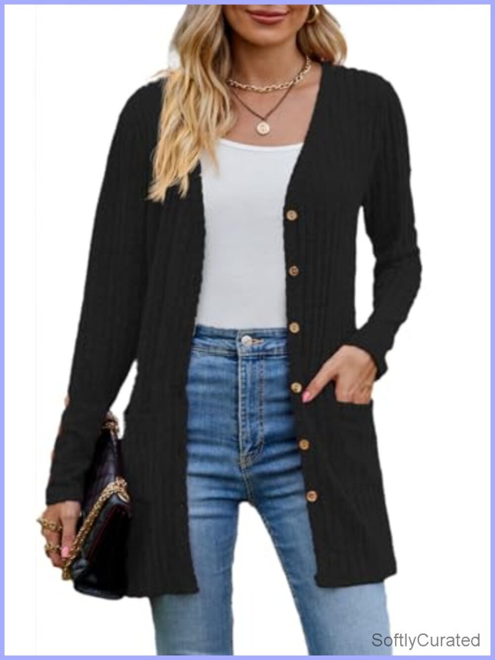 Women's Lightweight Open Front Cardigan Button Down Long Sleeve Sweater with
